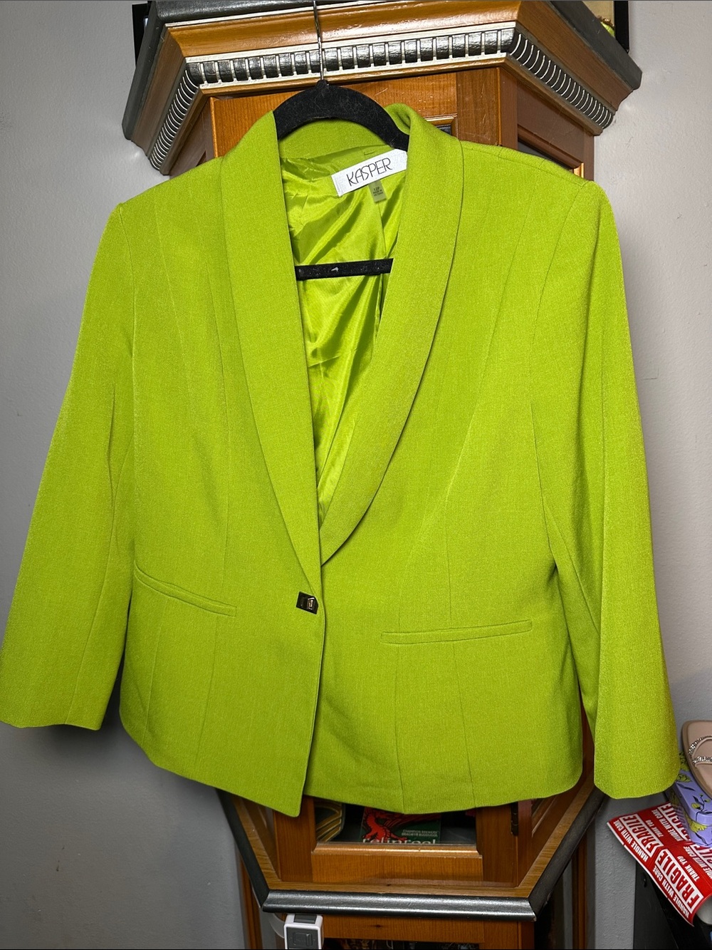 Kasper Women's Bright Lime Green Shawl Collar Blazer